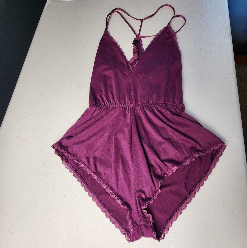 Yandy Collection Purple Soft Lacy Teddy Lingerie Short Jumpsuit Size Small